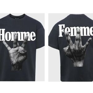 NWT Home Femme Twisted Fingers Tee Black With White/Gray 100% Cotton SZ XL